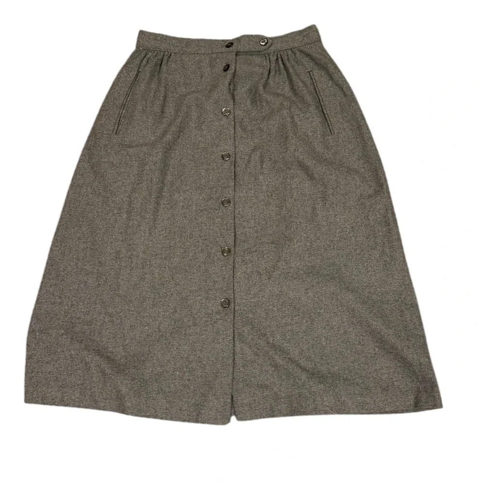 Vtg 80s JCPenney Fashions Gray Button Front A-Line Skirt Mid Length Pockets sz S